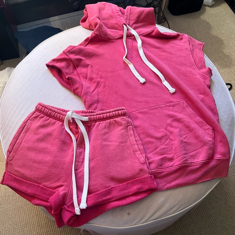 Splits59 Pink Sleeveless Hoodie and Shorts Set